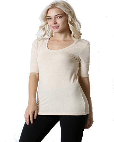 Fashion Secrets 3/4 Juniors Elbow Sleeve Scoop Neck Cotton T- Shirts Basics Top