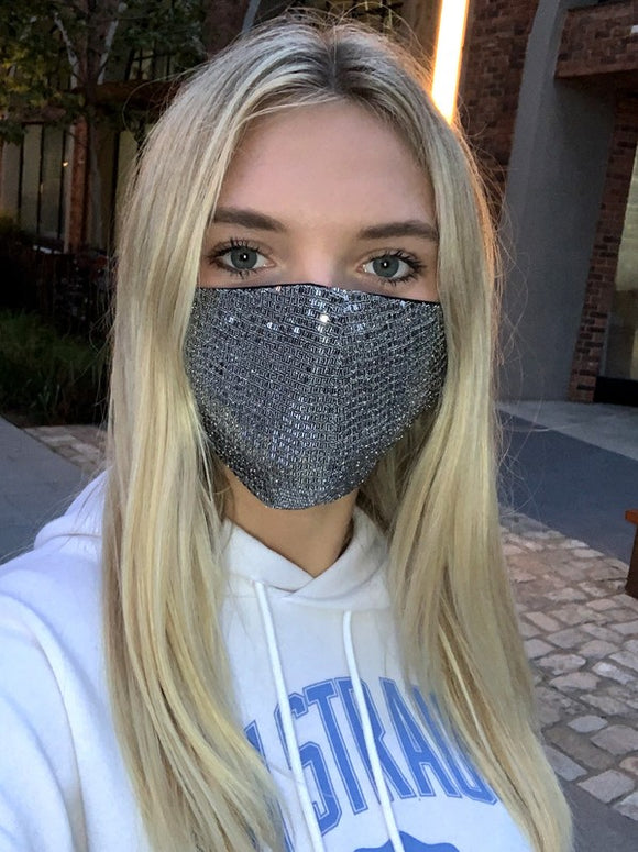 Face Mouth Mask Cover Silver Bling Bling Glitter Sequins Mask
