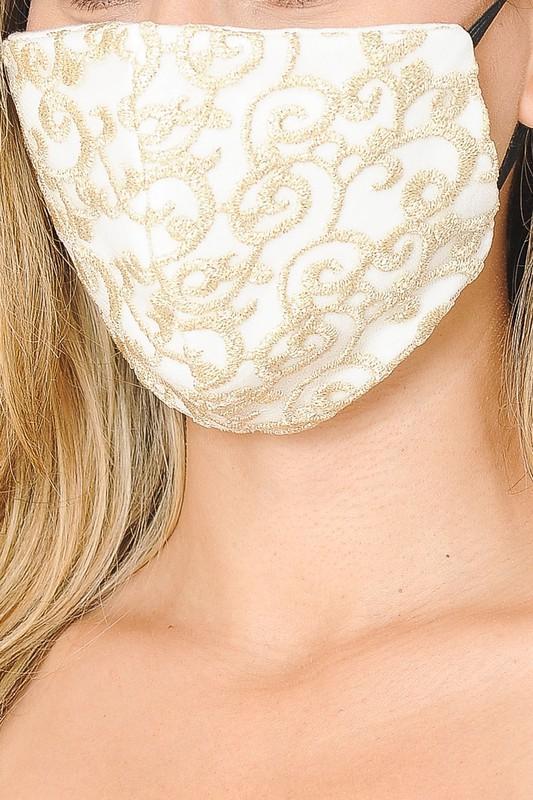 gold white beige face mask cover 