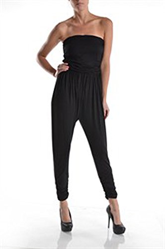 Women Black Strapless Jersey Jumpsuit Overall Jumper Made in U.S.A