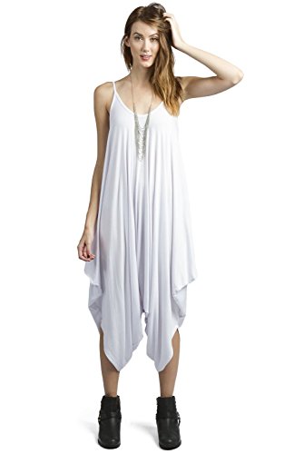 Love Solid Women Harem Overall Summer Spagehtti Straps Jumpsuit Romper (Small, White)