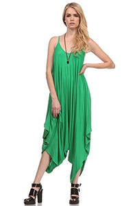 Solid Women Harem Overall Summer Jumpsuit Romper (Large, Kelly Green)