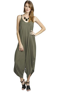 Solid Women Harem Overall Summer Spagehtti Straps Jumpsuit Romper (Small, Olive)