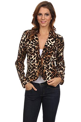 Fashion Secrets Women`s Animal Print Leopard Cheetah Formal Suit Jacket
