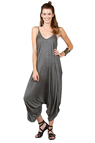 Solid Women Harem Overall Summer Spagehtti Straps Jumpsuit Romper (Large, Charcoal)