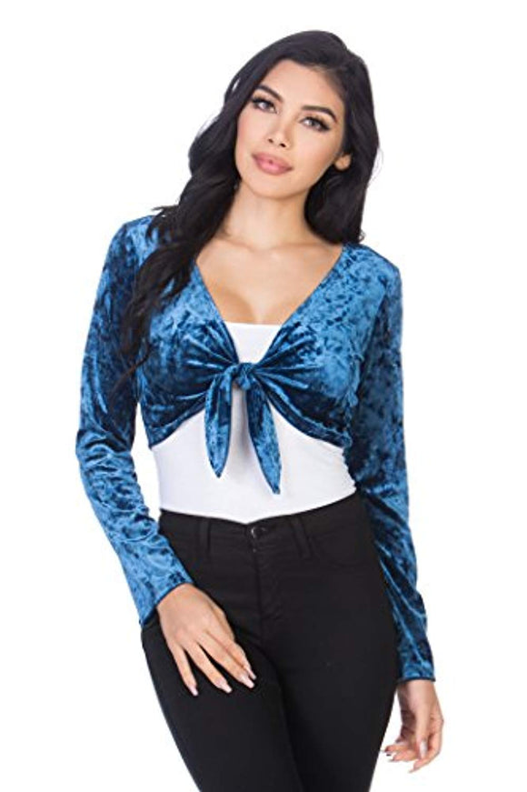 Fashion Secrets Women`s Front Knot Tie Velvet Bolero Shrug Cardigan Jacket, Pus Sizes