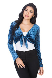 Fashion Secrets Women`s Front Knot Tie Velvet Bolero Shrug Cardigan Jacket, Plus Sizes