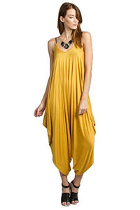 Solid Women Harem Overall Summer Spagehtti Straps Jumpsuit Romper (Large, Mustard)