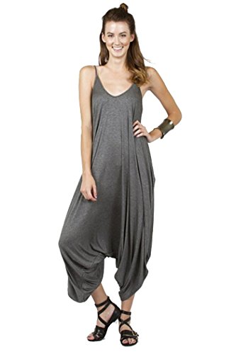 Love Solid Women Harem Overall Summer Spagehtti Straps Jumpsuit Romper (Medium, Charcoal)