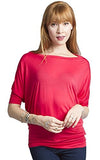 Women's 3/4 Dolman Sleeve Top Batwing Boatneck Blouse T Shirt - Fashion Secrets