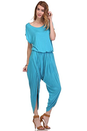 Fashion Secret Harem Summer Jumpsuit Romper Overalls (Medium, Scuba Blue)