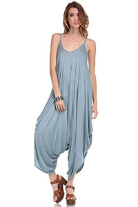 Love Solid Women Harem Overall Summer Jumpsuit Romper (Small, Dust Blue)