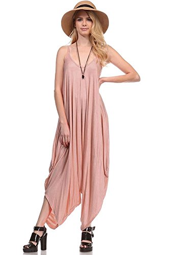 Solid Women Harem Overall Summer Spagehtti Straps Jumpsuit Romper (Small, Dusty Rose)