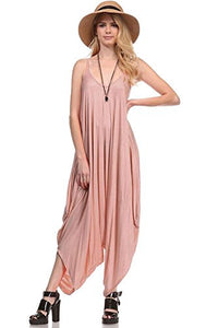 Solid Women Harem Overall Summer Spagehtti Straps Jumpsuit Romper (Large, Dusty Rose)