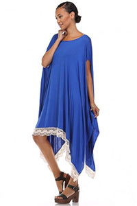 Lace Trim Poncho Top,loose Oversized T Shirt Blue Dress