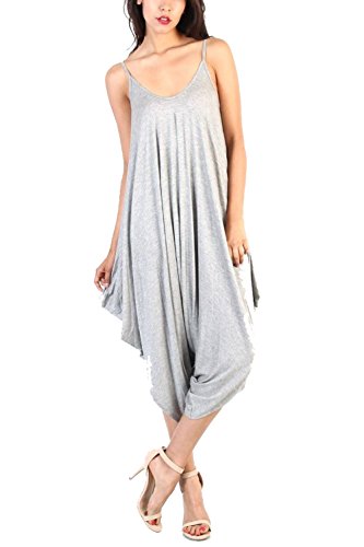 Love Solid Women Harem Overall Summer Spagehtti Straps Jumpsuit Romper (Small, Heather Grey)
