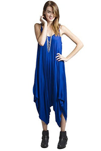 Love Solid Women Harem Overall Summer Spagehtti Straps Jumpsuit Romper (Small, Royal Blue)