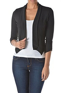 Women Black Blazer Jacket 3/4 Sleeve Made in USA