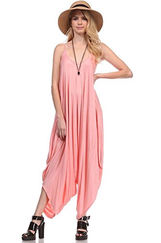 Solid Women Harem Overall Summer Spagehtti Straps Jumpsuit Romper (Small, Rose)