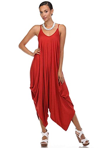 Love Solid Women Harem Overall Summer Spagehtti Straps Jumpsuit Romper (Small, Rust)