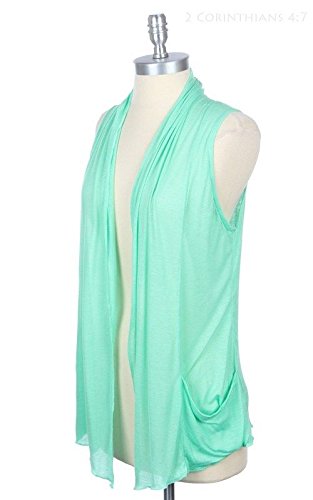 Women`s New Sleevless Open Draped Rayon Cardigan Vest with Pocket