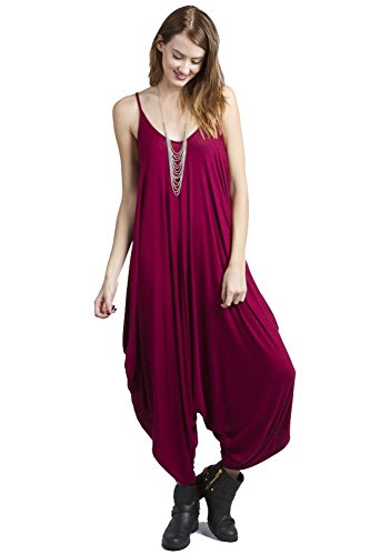 Love Solid Women Harem Overall Summer Spagehtti Straps Jumpsuit Romper (Small, Magneta)