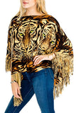 Fashion Secrets Tiger Print Sweater Poncho Cap With Fringes