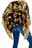 Fashion Secrets Tiger Print Sweater Poncho Cap With Fringes