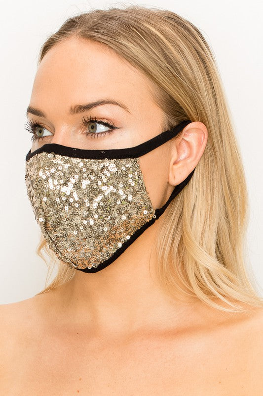 Made In USA Face Mouth Mask Cover Bling Bling Khaki Glitter Sequins Mask