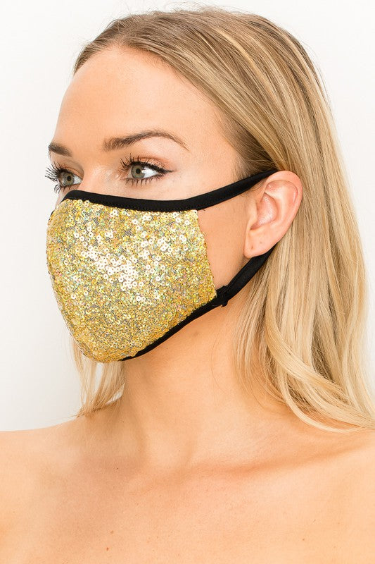 Made In USA Face Mouth Mask Cover Bling Bling Gold Glitter Sequins Mask