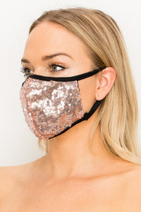 Made In USA Face Mouth Mask Cover Bling Bling Rose Glitter Sequins Mask